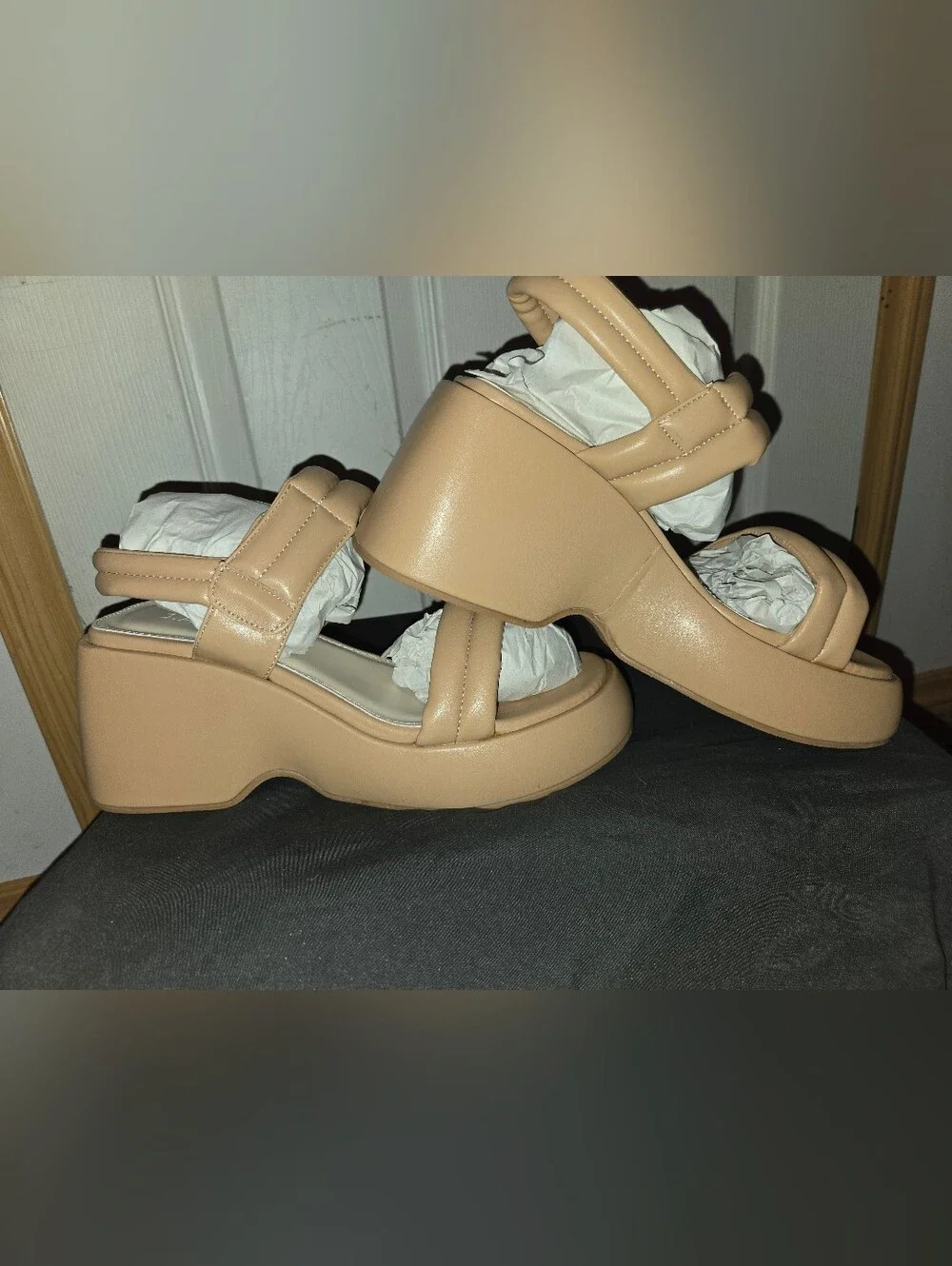 Womens Nude Platform Sandal - Comfortable Chunky Heel